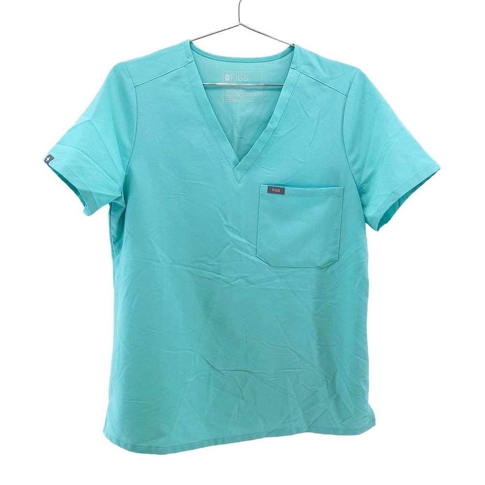 FIGS Women's Catarina One-Pocket V-Neck Scrub Top • Medium • Fresh Aqua blue